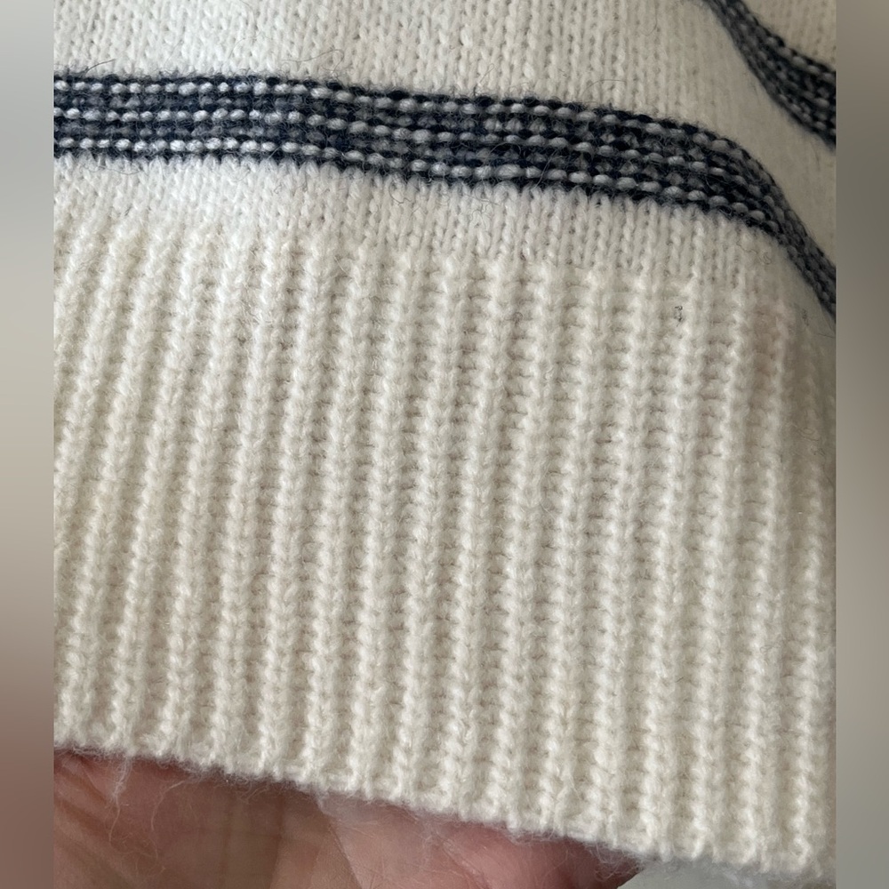 Steve Madden Navy and White Designer Collar Striped Sweater Women’s Medium - Picture 6 of 15
